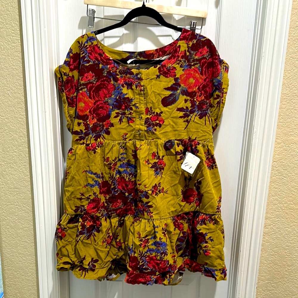 Free People Green Red Mini Sundress Scoop Neck